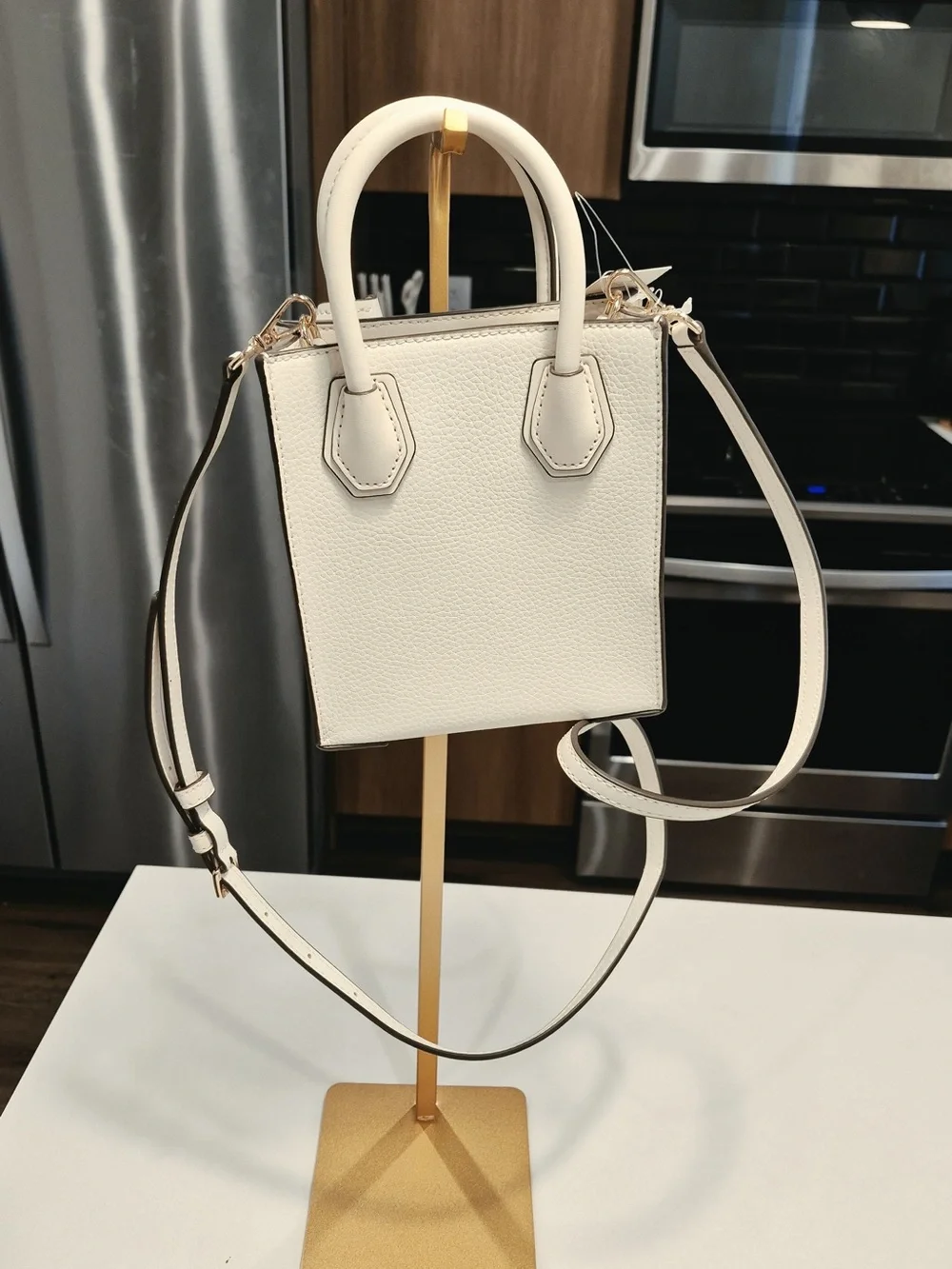 Michael Kors Ivory Mini Crossbody Bag with Gold MK Charm
